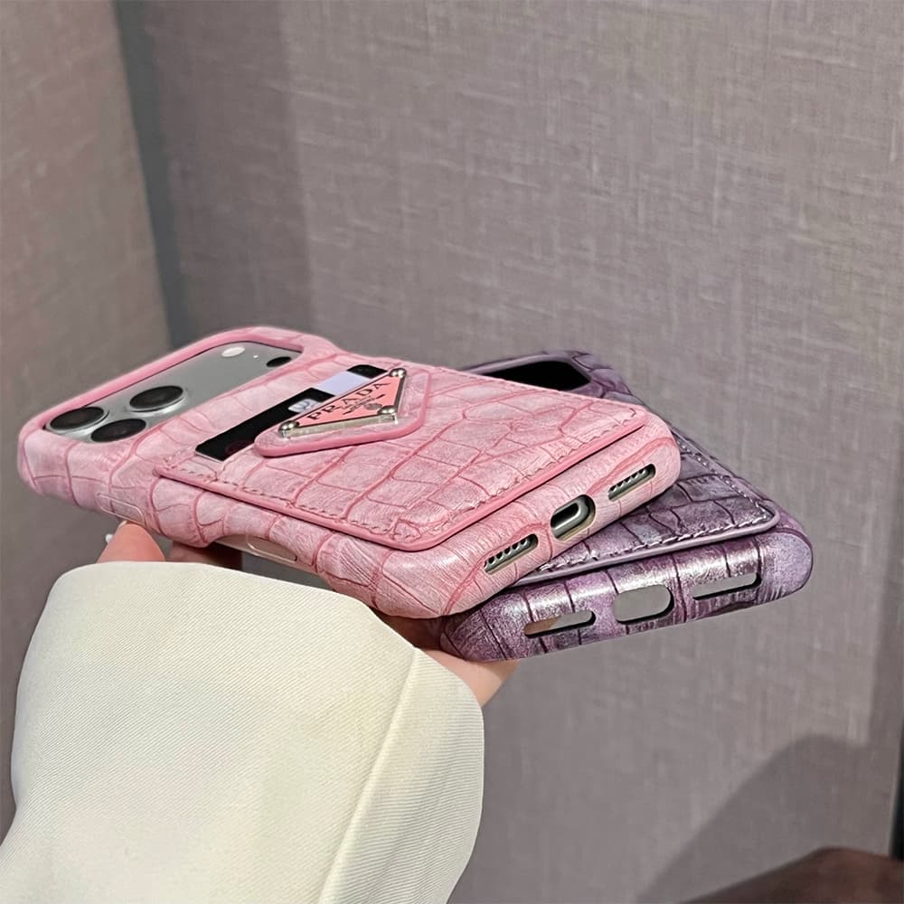 Prada Croc-Embossed Leather Card Slot Logo iPhone Case