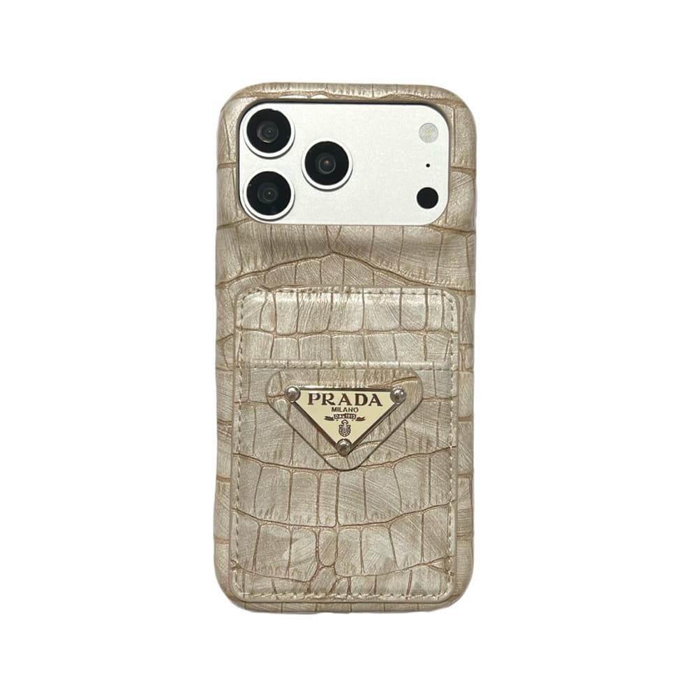 Prada Croc-Embossed Leather Card Slot Logo iPhone Case