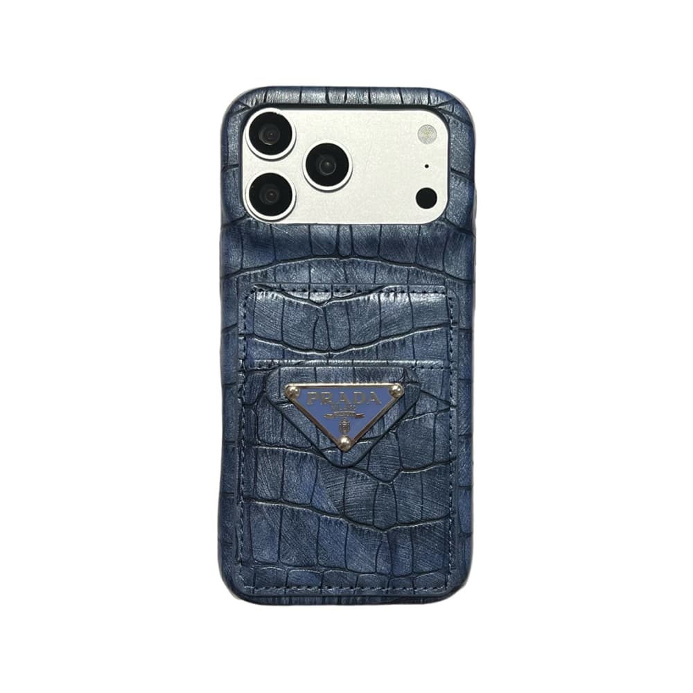 Prada Croc-Embossed Leather Card Slot Logo iPhone Case