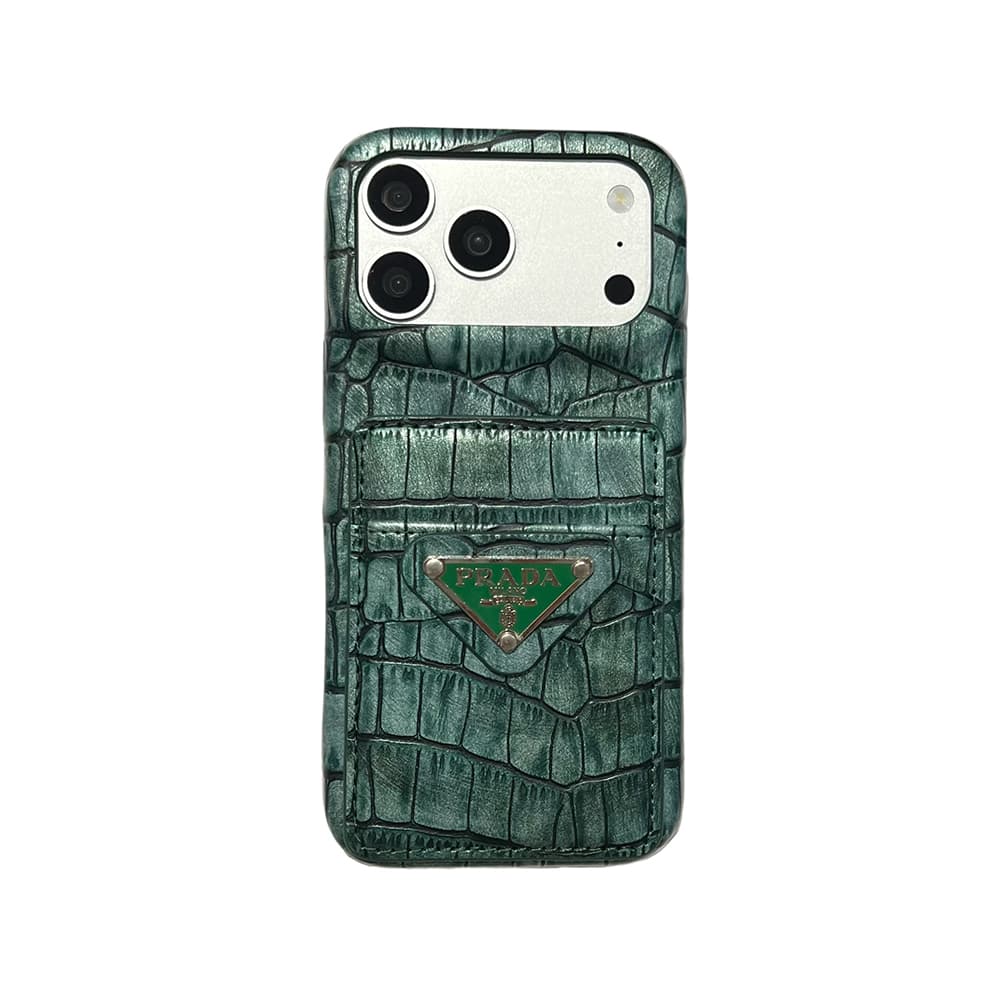 Prada Croc-Embossed Leather Card Slot Logo iPhone Case