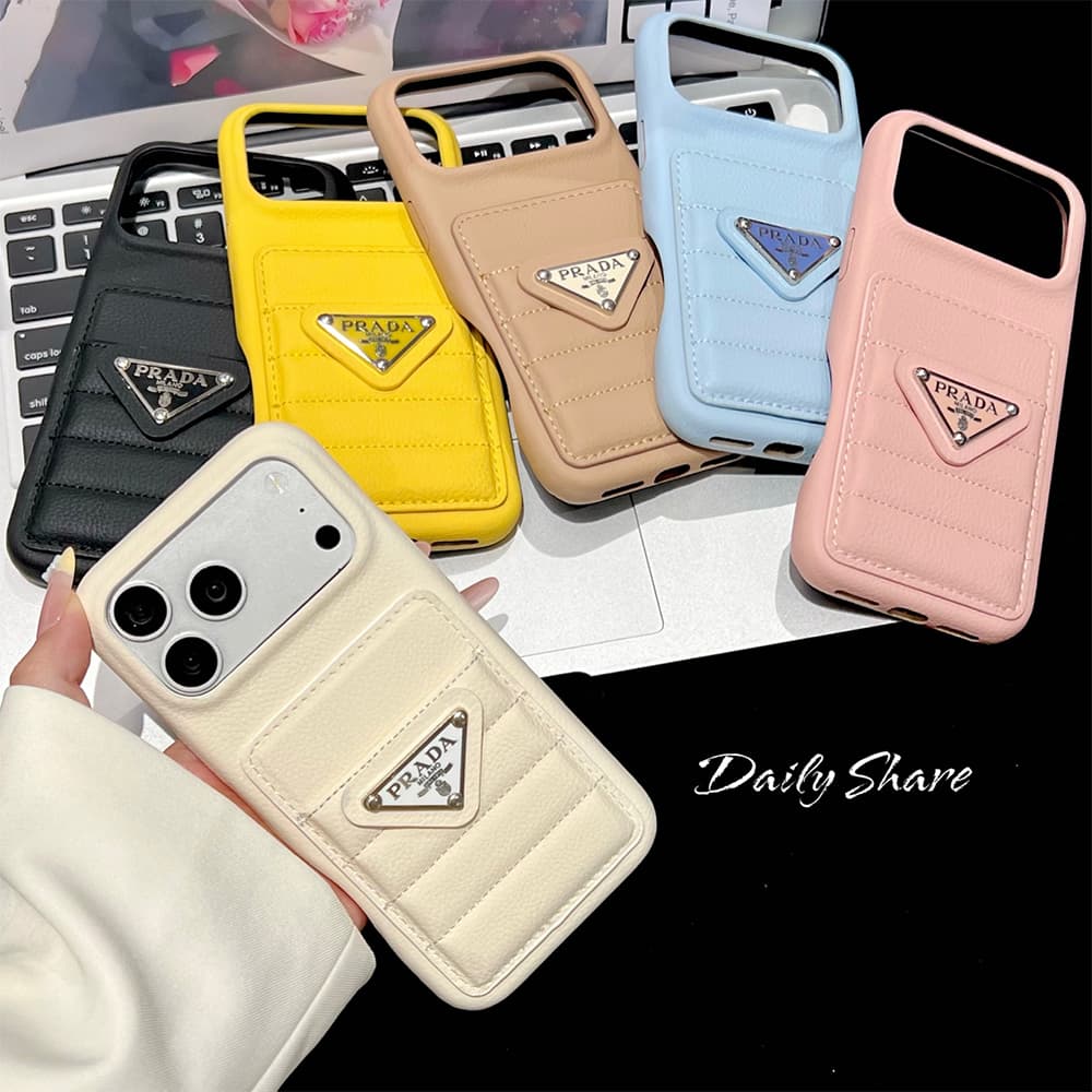 Prada Quilted Leather Card Slot Triangle Logo iPhone Case