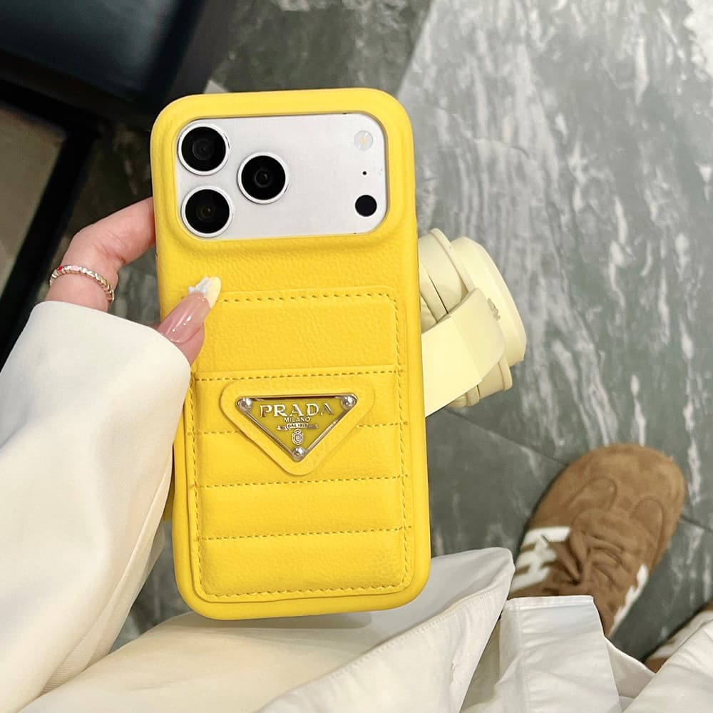 Prada Quilted Leather Card Slot Triangle Logo iPhone Case