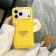 Prada Quilted Leather Card Slot Triangle Logo iPhone Case