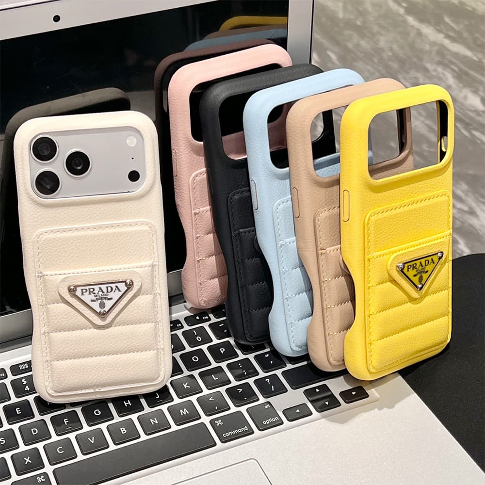 Prada Quilted Leather Card Slot Triangle Logo iPhone Case