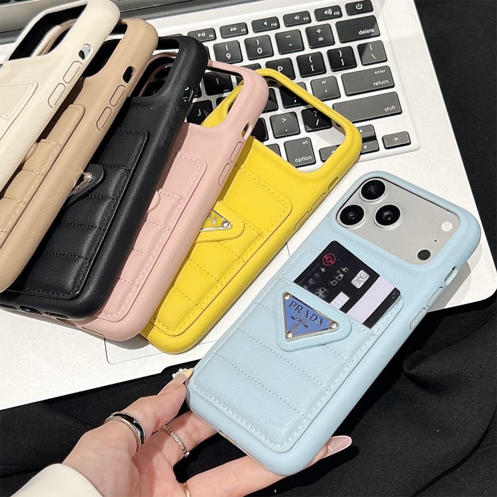 Prada Quilted Leather Card Slot Triangle Logo iPhone Case