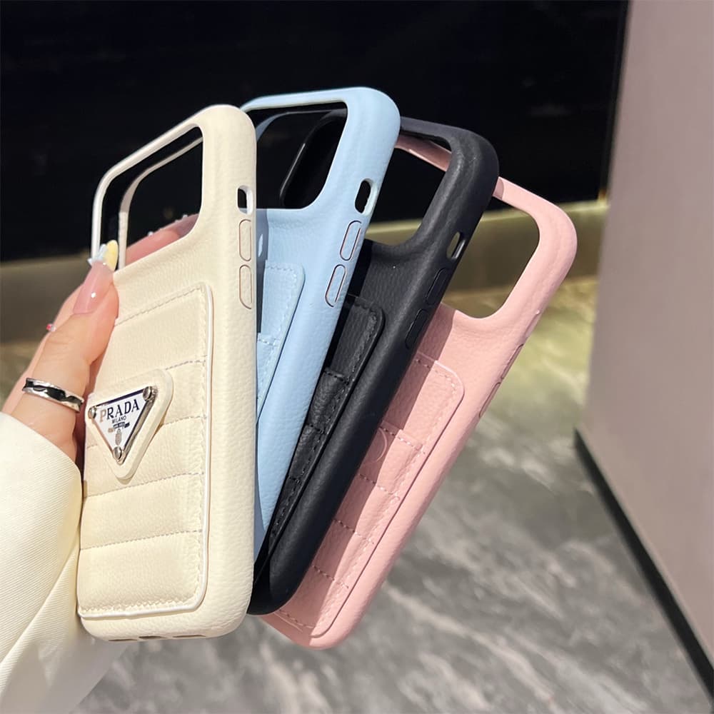 Prada Quilted Leather Card Slot Triangle Logo iPhone Case