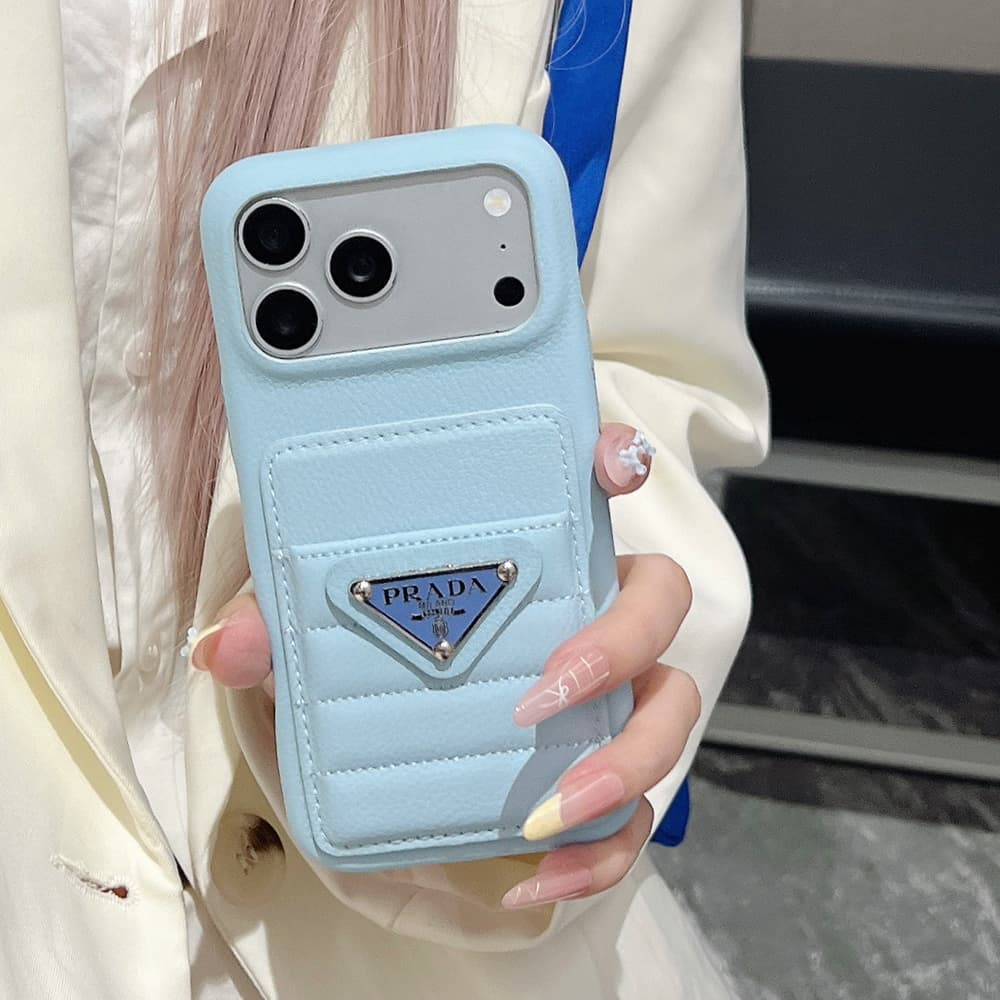 Prada Quilted Leather Card Slot Triangle Logo iPhone Case