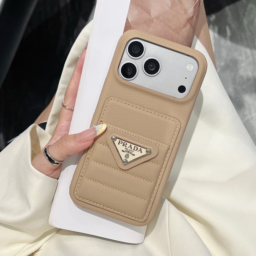 Prada Quilted Leather Card Slot Triangle Logo iPhone Case