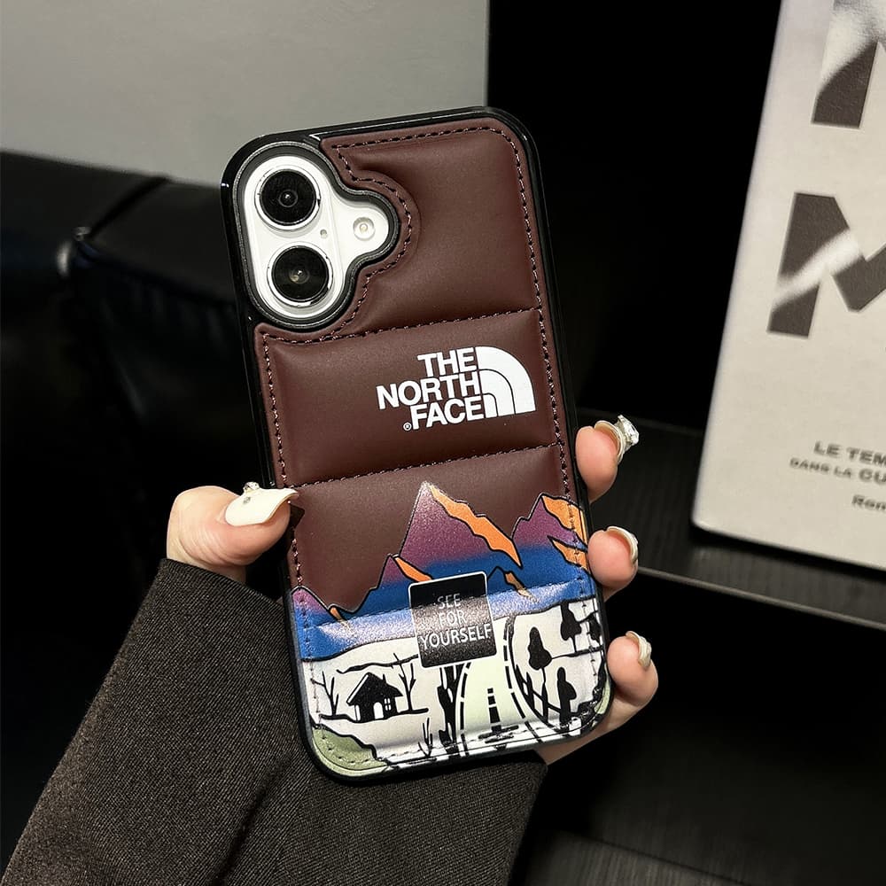 The North Face Puffer Quilted Mountain Print iPhone Case
