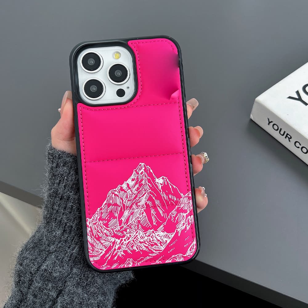 The North Face Puffer Quilted Sketch Mountain Print iPhone Case