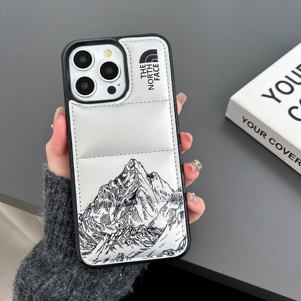 The North Face Puffer Quilted Sketch Mountain Print iPhone Case