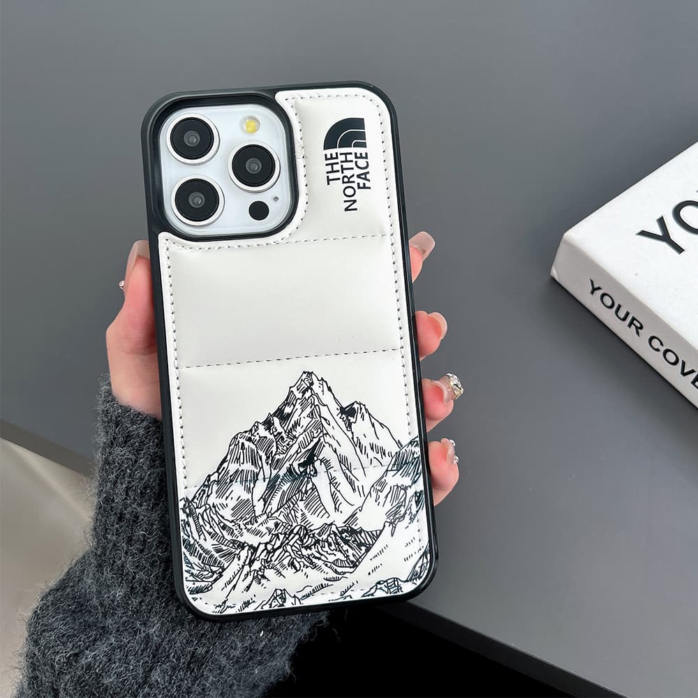 The North Face Puffer Quilted Sketch Mountain Print iPhone Case