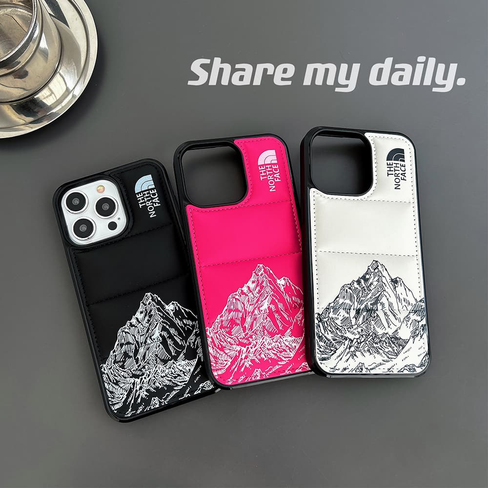 The North Face Puffer Quilted Sketch Mountain Print iPhone Case