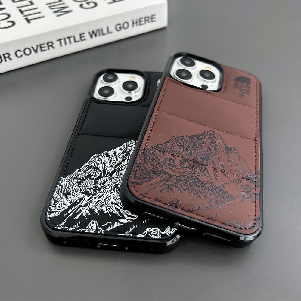 The North Face Puffer Quilted Sketch Mountain Print iPhone Case