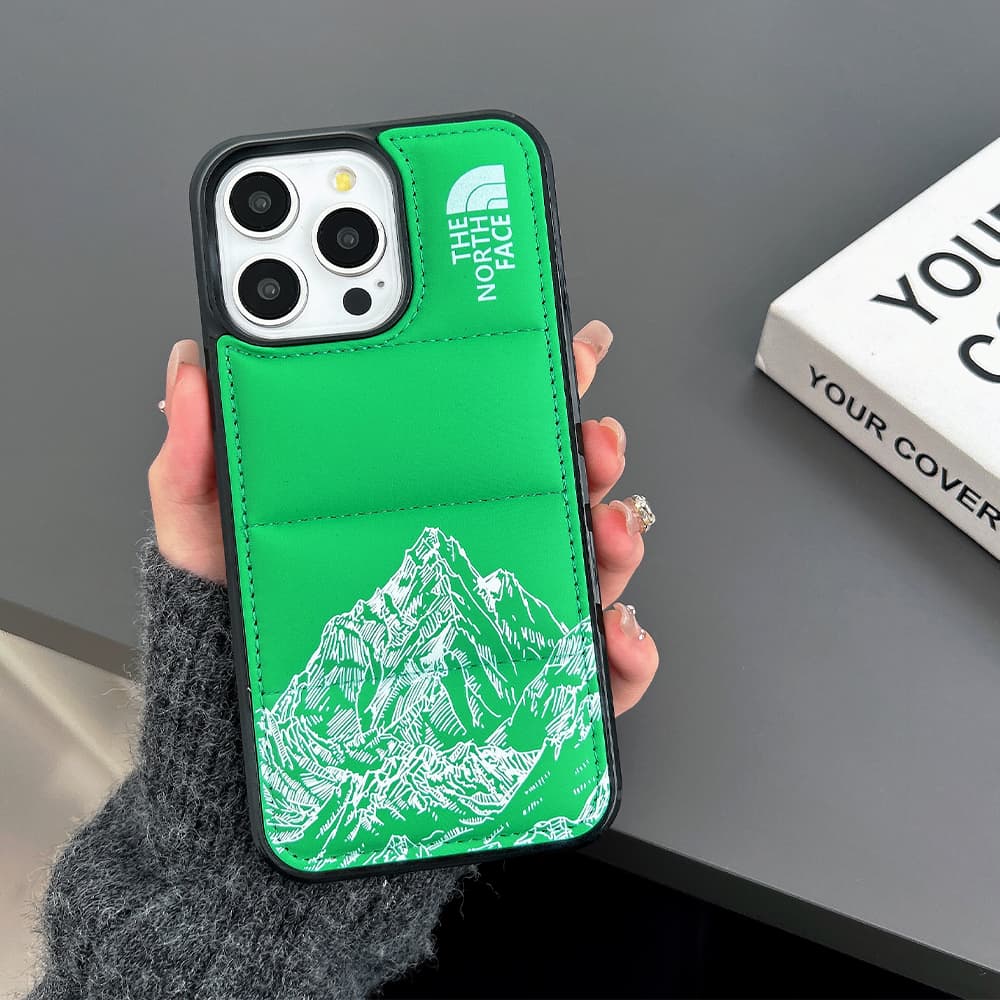 The North Face Puffer Quilted Sketch Mountain Print iPhone Case