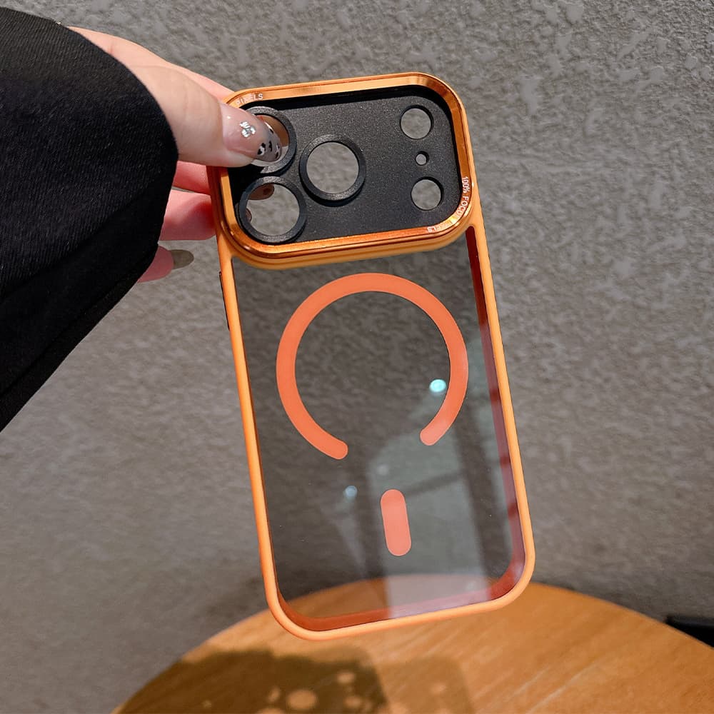 Magnetic Transparent iPhone Case with Metal Camera Ring – Multiple Color Options & MagSafe Compatible