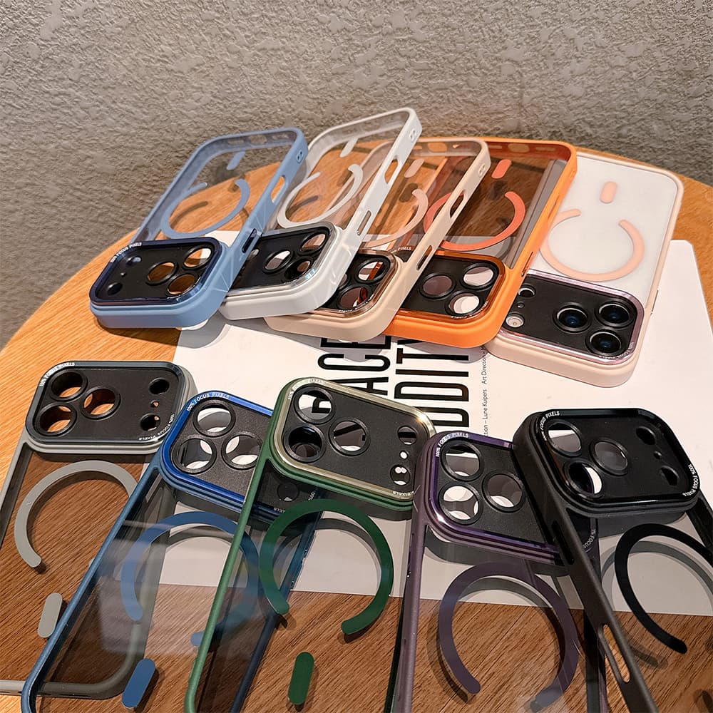 Magnetic Transparent iPhone Case with Metal Camera Ring – Multiple Color Options & MagSafe Compatible