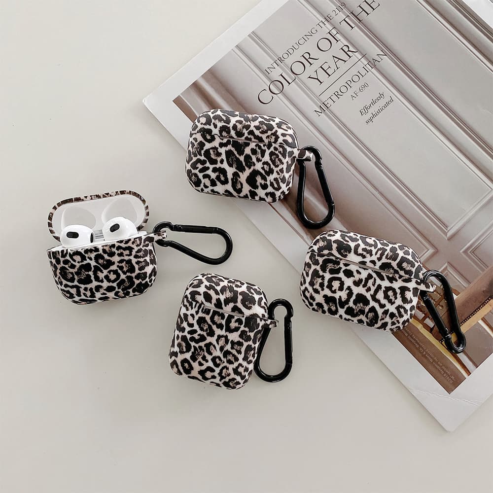 Leopard Print Silicone Case for AirPods with Detachable Hook